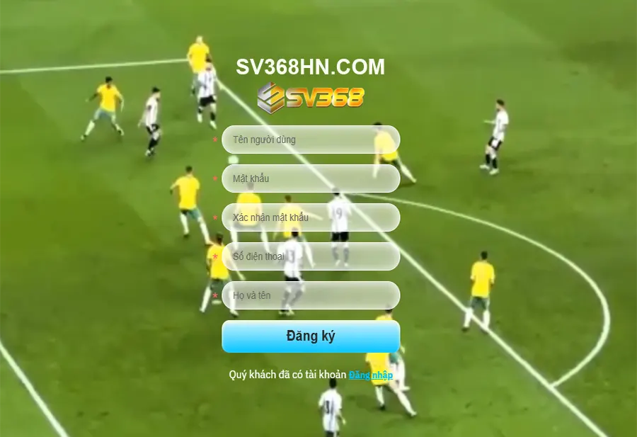 Giao diện đăng ký SV368